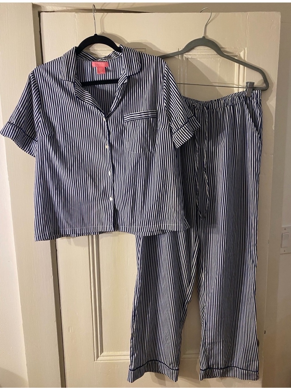 Isaac Mizrahi, Sleep Set (Short sleeve with Pant), Navy & White Stripe - Medium